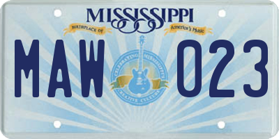 MS license plate MAW023