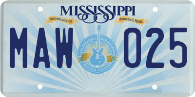 MS license plate MAW025