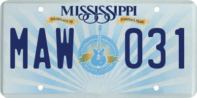 MS license plate MAW031