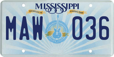 MS license plate MAW036