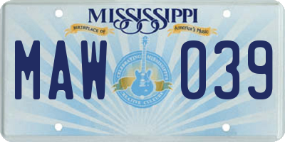MS license plate MAW039