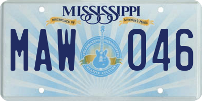 MS license plate MAW046
