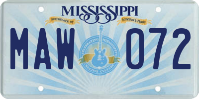 MS license plate MAW072