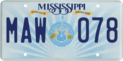 MS license plate MAW078