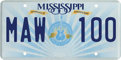 MS license plate MAW100