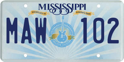MS license plate MAW102