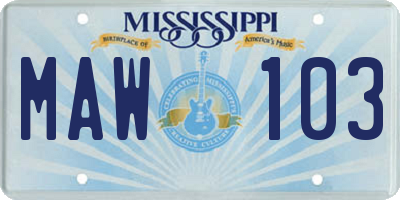 MS license plate MAW103