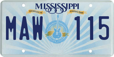 MS license plate MAW115