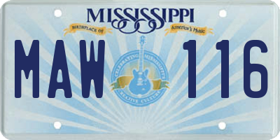 MS license plate MAW116