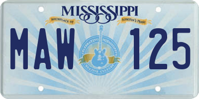 MS license plate MAW125