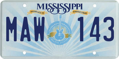 MS license plate MAW143