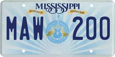 MS license plate MAW200