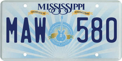 MS license plate MAW580