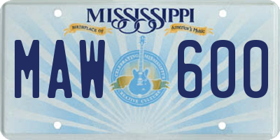 MS license plate MAW600