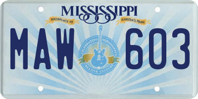 MS license plate MAW603