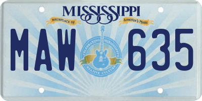 MS license plate MAW635
