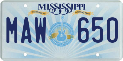 MS license plate MAW650