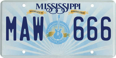 MS license plate MAW666
