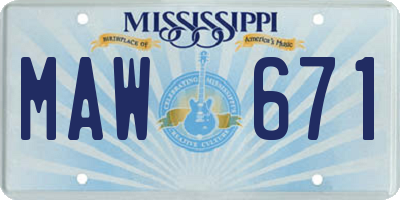 MS license plate MAW671