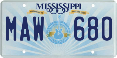 MS license plate MAW680