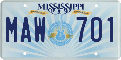 MS license plate MAW701