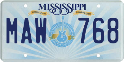 MS license plate MAW768