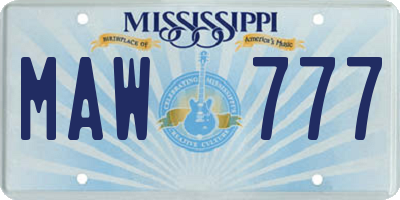 MS license plate MAW777