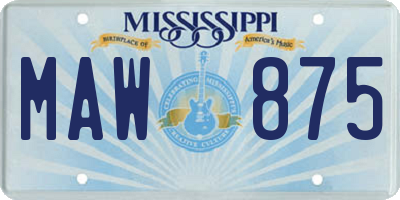 MS license plate MAW875
