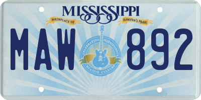 MS license plate MAW892