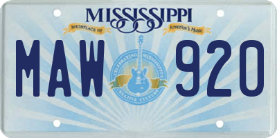MS license plate MAW920