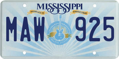 MS license plate MAW925