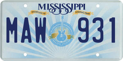 MS license plate MAW931
