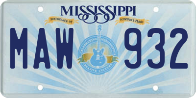 MS license plate MAW932