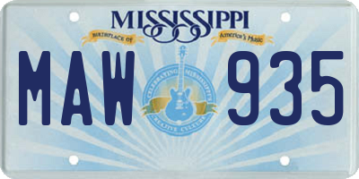 MS license plate MAW935