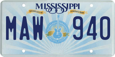 MS license plate MAW940
