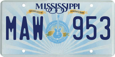 MS license plate MAW953
