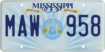 MS license plate MAW958