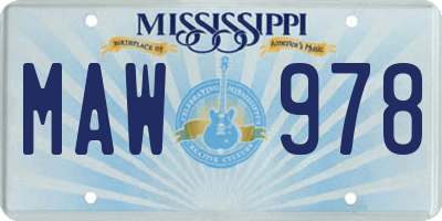 MS license plate MAW978