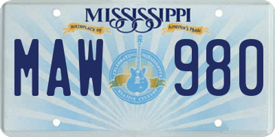 MS license plate MAW980