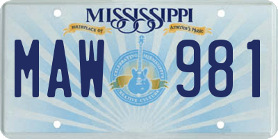 MS license plate MAW981