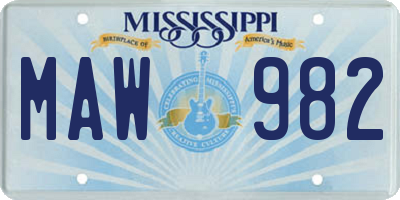 MS license plate MAW982