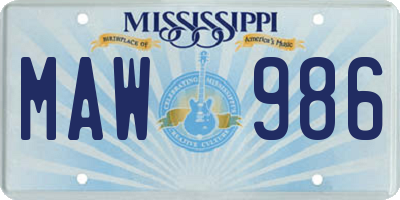 MS license plate MAW986