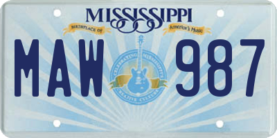 MS license plate MAW987