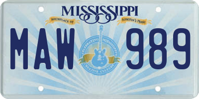 MS license plate MAW989
