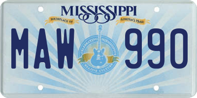 MS license plate MAW990