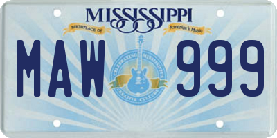 MS license plate MAW999