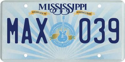 MS license plate MAX039