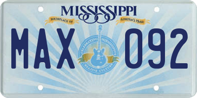 MS license plate MAX092