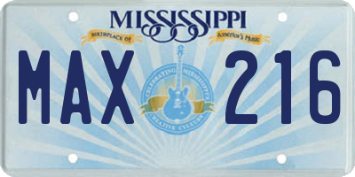 MS license plate MAX216