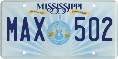 MS license plate MAX502